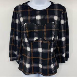 S. C. Society Black Plaid Top Size Medium